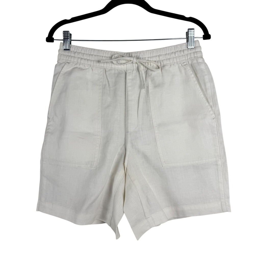 Lands' End High Rise Linen Blend Shorts XS/Tall 2-4 White Drawstring Pockets